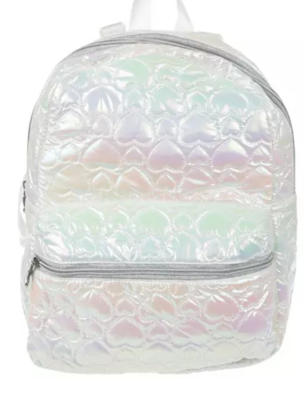 Iridescent Heart Quilted Mini Backpack - White